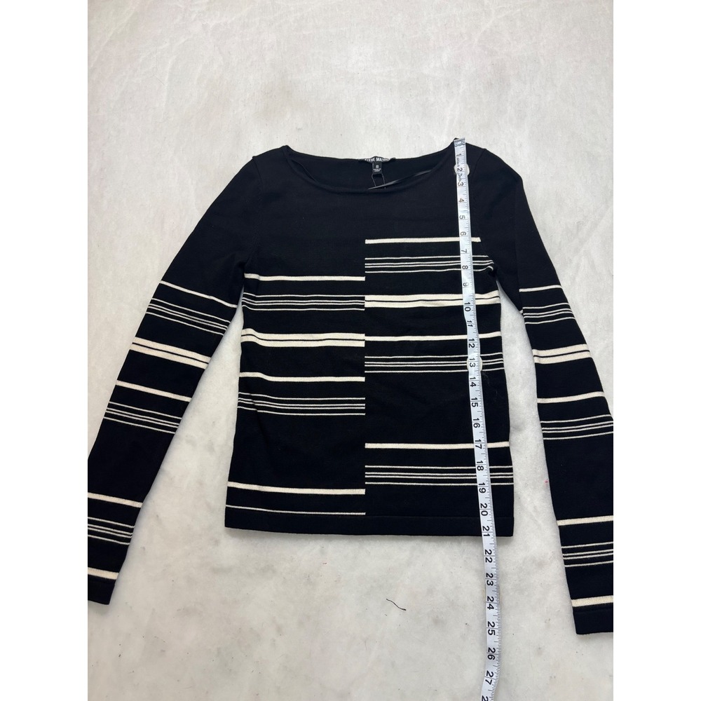 Steve Madden Womens Asymmetrical Striped Long Sleeve Knit Top Black White sz sm - Picture 3 of 10